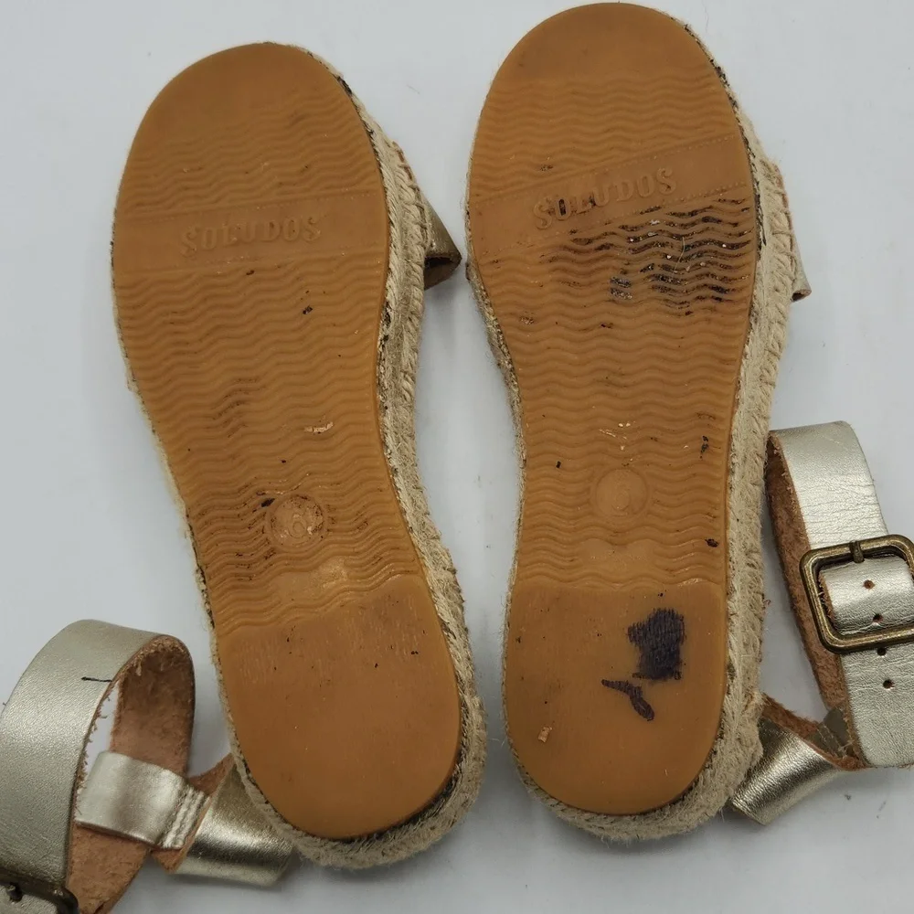 Soludos Cadiz Metallic Leather Platform Sandals Size 6